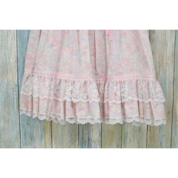 Vintage Bryan Girls 4T Pink Lace Floral Dress Back Button Ruffle Gown RARE - Picture 6 of 11